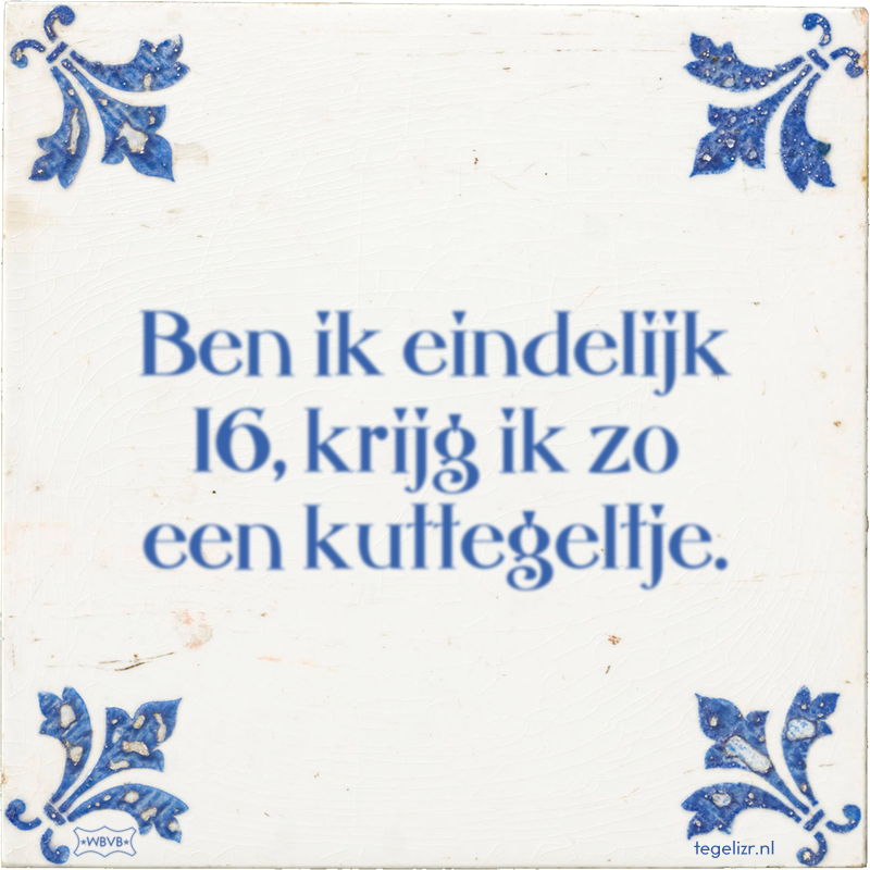 Ben ik eindelijk 16, krijg ik zo een kuttegeltje. - Online tegeltjes bakken