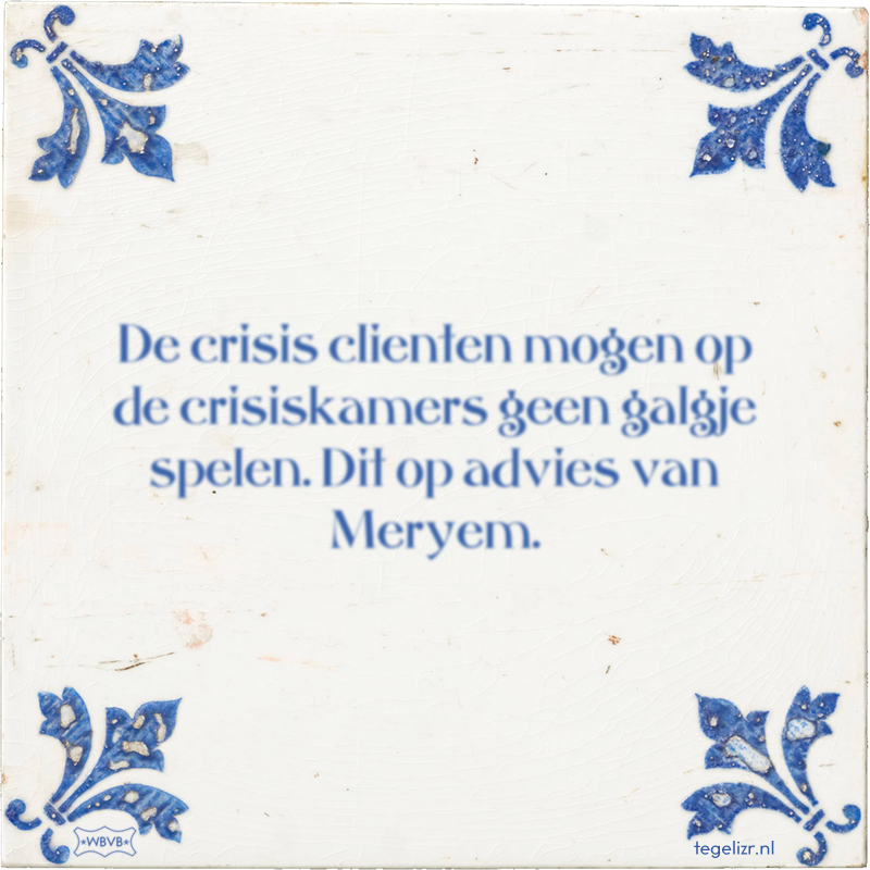 De crisis clienten mogen op de crisiskamers geen galgje spelen. Dit op advies van Meryem. - Online tegeltjes bakken