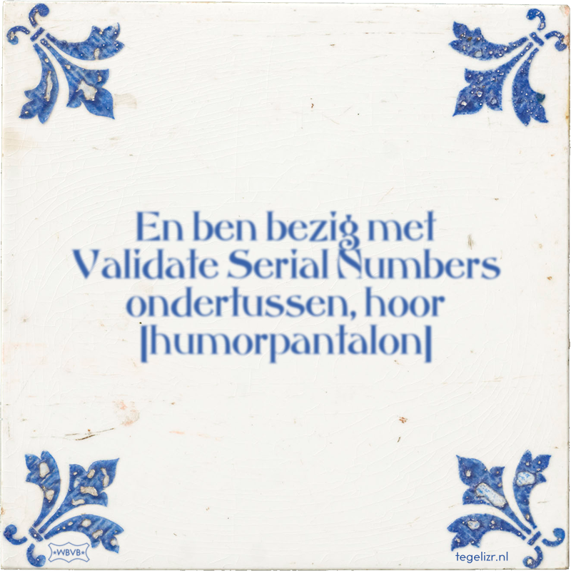 En ben bezig met Validate Serial Numbers ondertussen, hoor humorpantalon - Online tegeltjes bakken