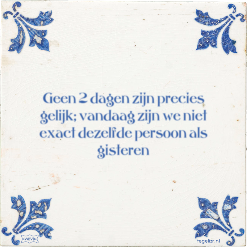 Geen 2 dagen zijn precies gelijk; vandaag zijn we niet exact dezelfde persoon als gisteren - Online tegeltjes bakken