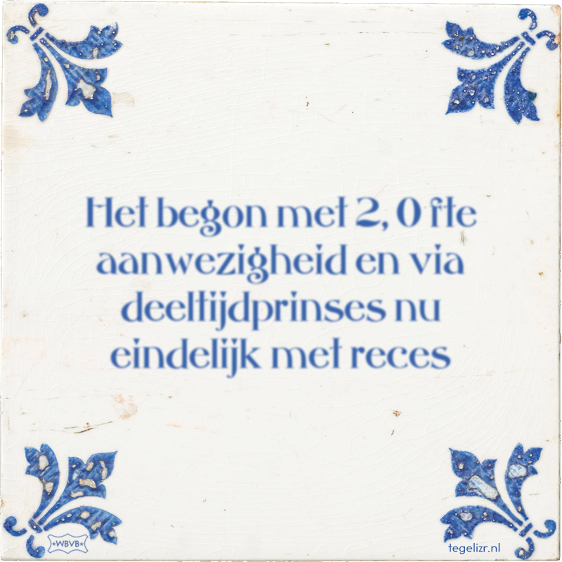 Het begon met 2, 0 fte aanwezigheid en via deeltijdprinses nu eindelijk met reces - Online tegeltjes bakken