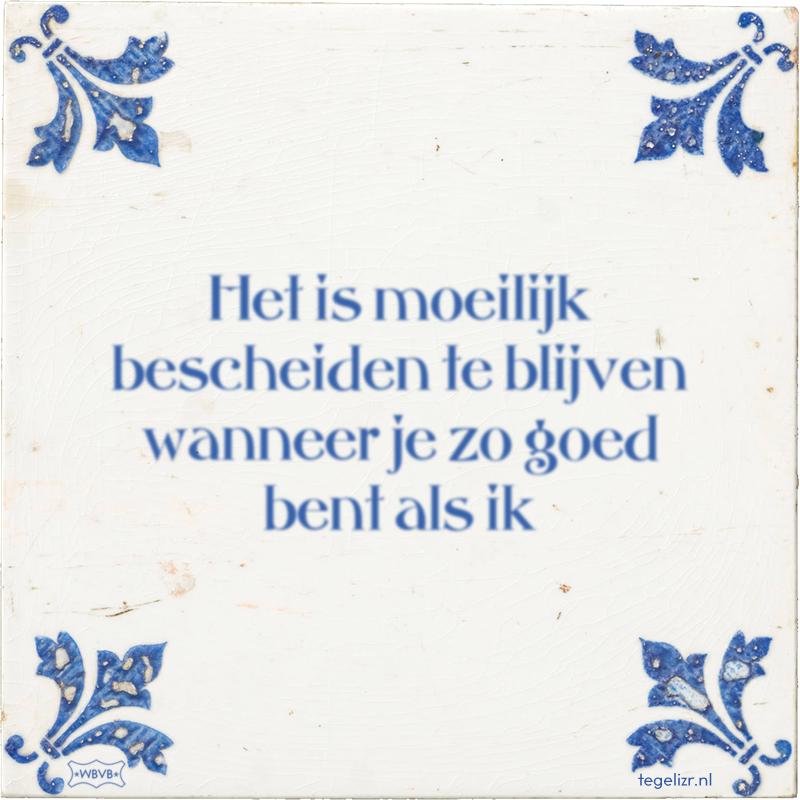 Het is moeilijk bescheiden te blijven wanneer je zo goed bent als ik - Online tegeltjes bakken