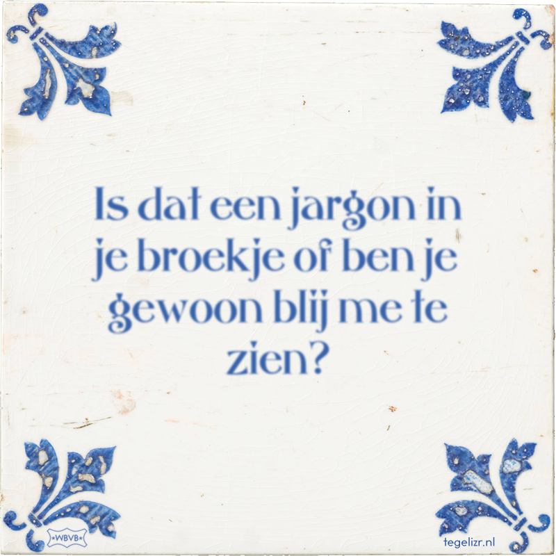 Is dat een jargon in je broekje of ben je gewoon blij me te zien? - Online tegeltjes bakken