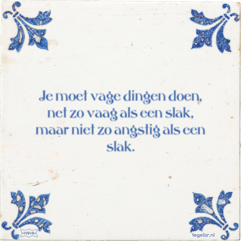 Je moet vage dingen doen, net zo vaag als een slak, maar niet zo angstig als een slak. - Online tegeltjes bakken