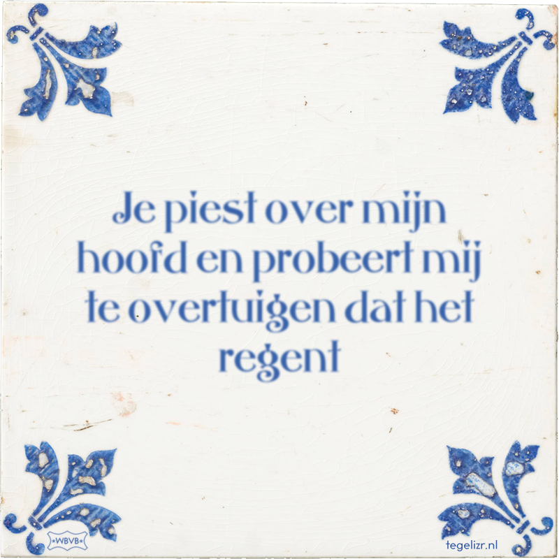 Je piest over mijn hoofd en probeert mij te overtuigen dat het regent - Online tegeltjes bakken