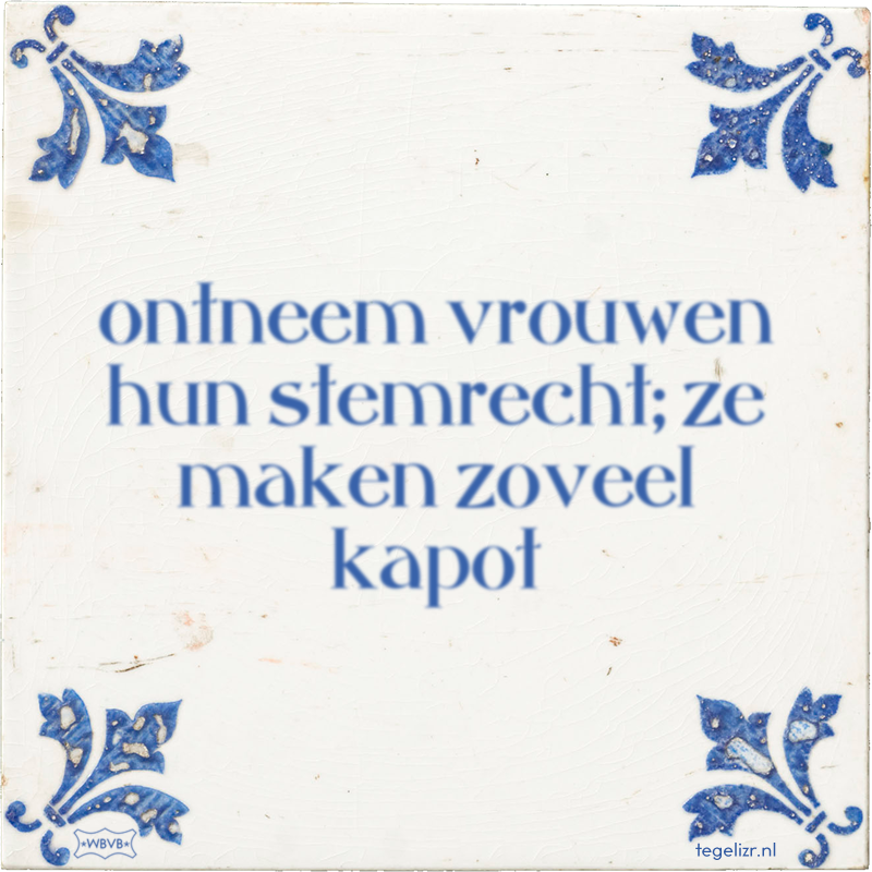 ontneem vrouwen hun stemrecht; ze maken zoveel kapot - Online tegeltjes bakken