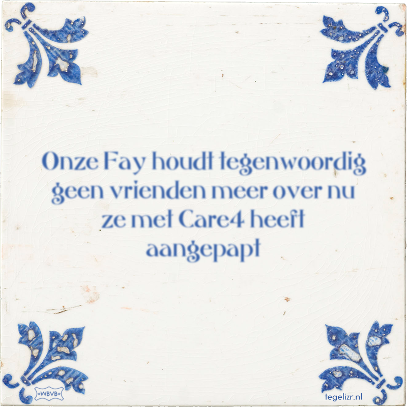 Onze Fay houdt tegenwoordig geen vrienden meer over nu ze met Care4 heeft aangepapt - Online tegeltjes bakken