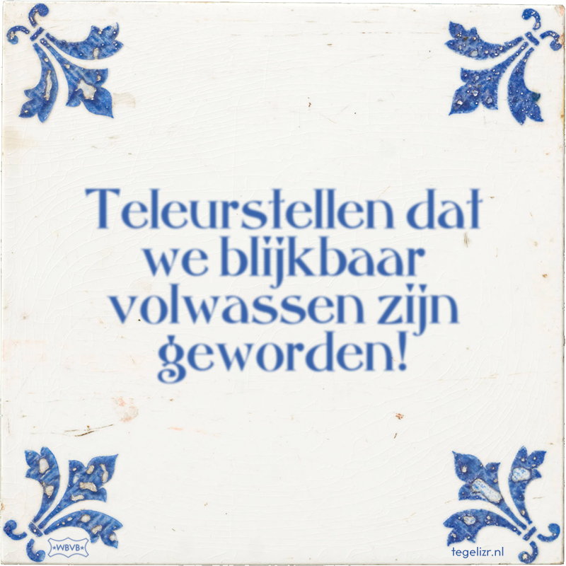 Teleurstellen dat we blijkbaar volwassen zijn geworden! - Online tegeltjes bakken