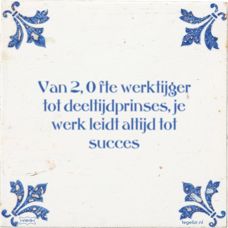 Van 2, 0 fte werktijger tot deeltijdprinses, je werk leidt altijd tot succes - Online tegeltjes bakken
