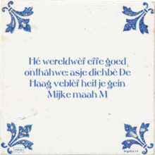 Hé wereldwèf effe goed onthâhwe: asje dichbè De Haag veblèf heit je gein Mijke maah M - 9 keer bekeken