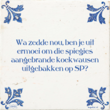 Wa zedde nou, ben je uit ermoei om die spiegies aangebrande koekwausen uitgebakken op SP? - 30 keer bekeken